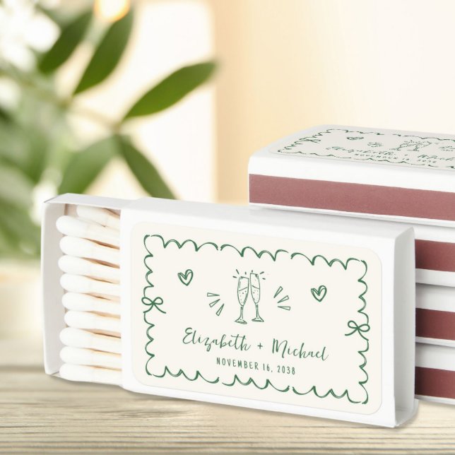Whimsical Green Wavy Frame Wedding Matchboxes (Creator Uploaded)