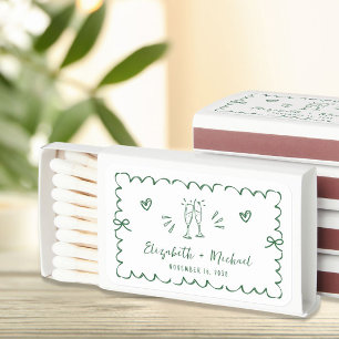 Whimsical Green Wavy Frame Wedding Matchboxes