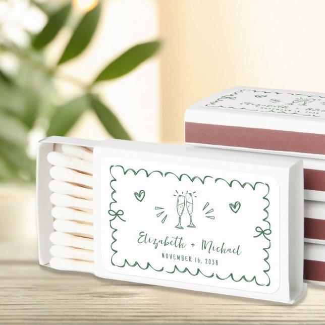 Whimsical Green Wavy Frame Wedding Matchboxes (Creator Uploaded)