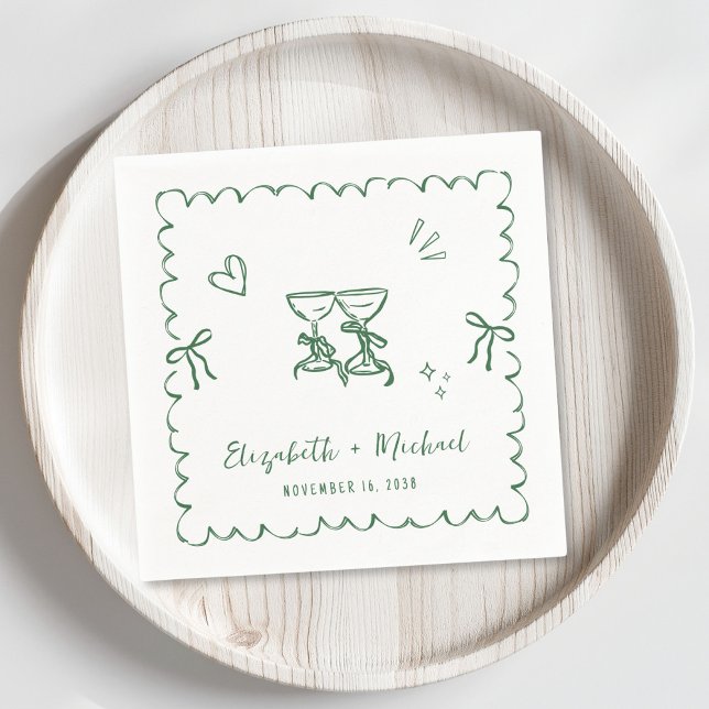 Whimsical Green Wavy Frame Wedding Napkins (Creator Uploaded)