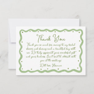 Whimsical Green Wavy Hand Painted Bridal Shower Thank You Card