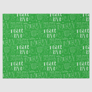 Whimsical Green & White Christmas Script Decoupage Tissue Paper