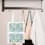 Whimsical green white pattern cactus monogram grocery bag