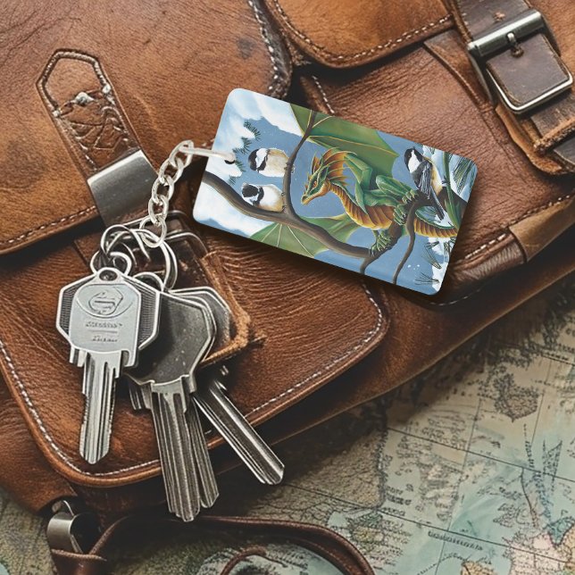 Whimsical Green Winter Fantasy Dragon Chickadeese Keychain (Creator Uploaded)