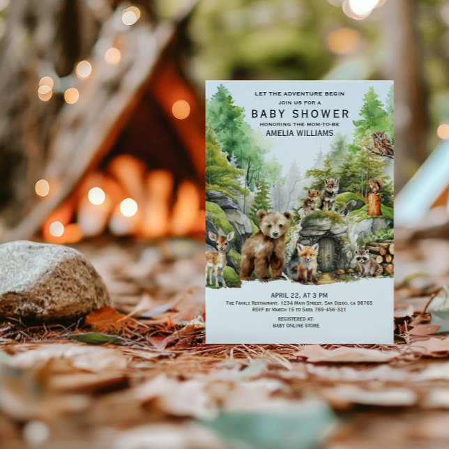 Whimsical Green Woodland Watercolor Forest Animal  Invitation (Creator Uploaded)