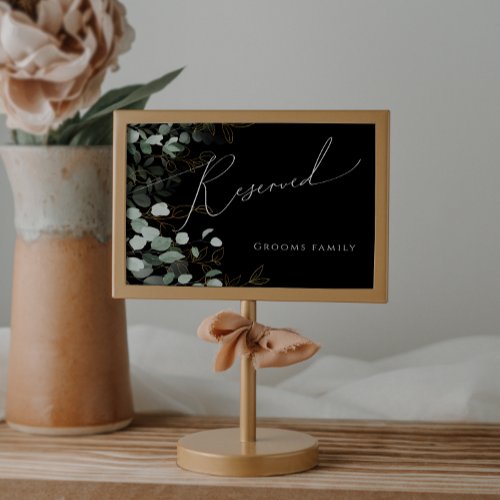 Whimsical Greenery and Gold  Black Reserved Sign