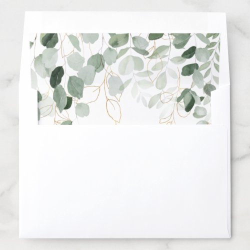 Whimsical Greenery and Gold Envelope Liner