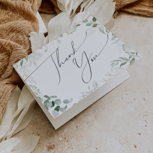 Whimsical Greenery and Gold Folded Thank You Card