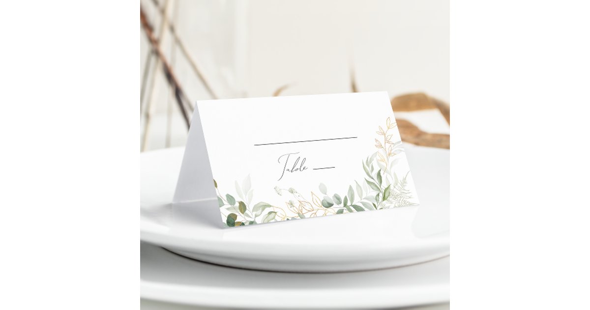 Whimsical Greenery and Gold | Folded Wedding Place Card | Zazzle
