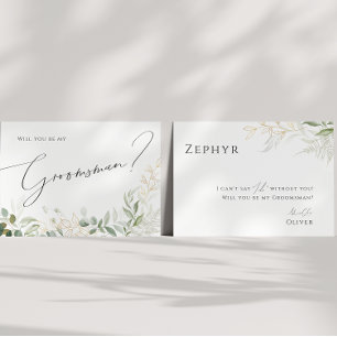 Whimsical Greenery and Gold   Groomsman Card