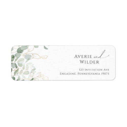 Whimsical Greenery and Gold Return Address Label