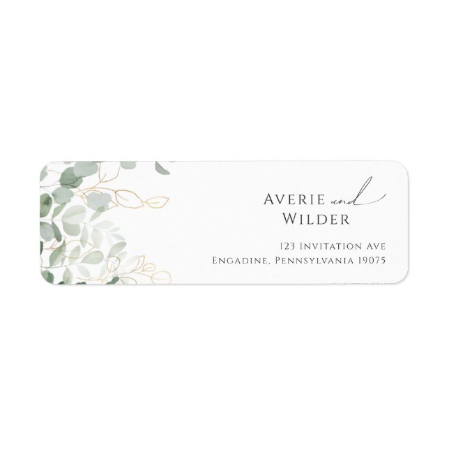 Whimsical Greenery and Gold Return Address Label (Front)