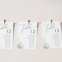 Whimsical Greenery and Gold Table Number Chart