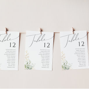 Whimsical Greenery and Gold   Table Number Chart