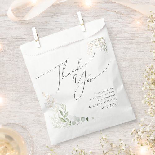 Whimsical Greenery and Gold  Thank You Favor Bag