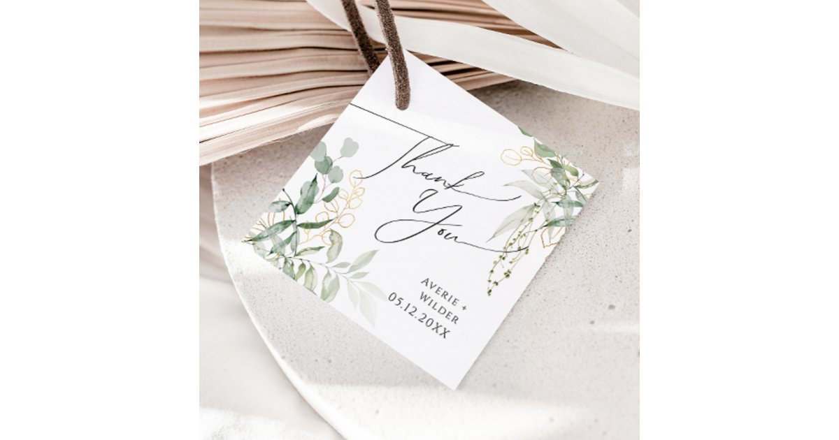 Whimsical Greenery and Gold | Thank You Favor Tags | Zazzle