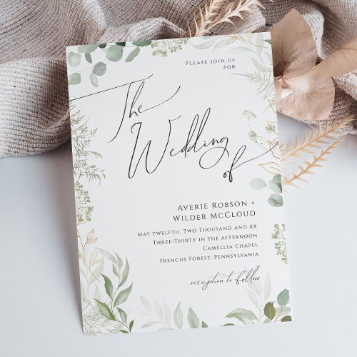 Whimsical Greenery and Gold The Wedding Of Invitation