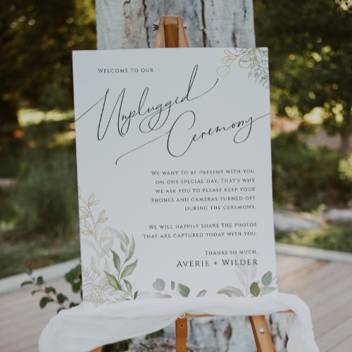 Whimsical Greenery and Gold  Unplugged Ceremony Foam Board