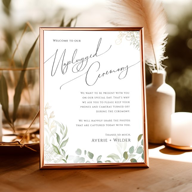 Whimsical Greenery and Gold | Unplugged Ceremony Poster (Creator Uploaded)