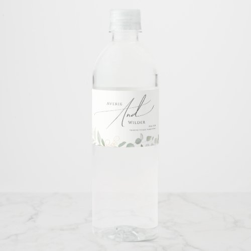 Whimsical Greenery and Gold  Water Bottle Label
