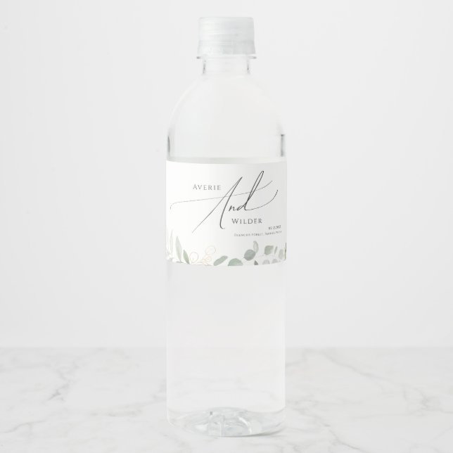Whimsical Greenery and Gold | Water Bottle Label (Front)