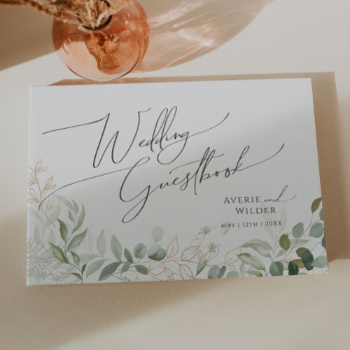 Whimsical Greenery and Gold  Wedding Guestbook