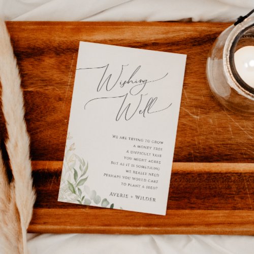 Whimsical Greenery and Gold Wedding Wishing Well Enclosure Card