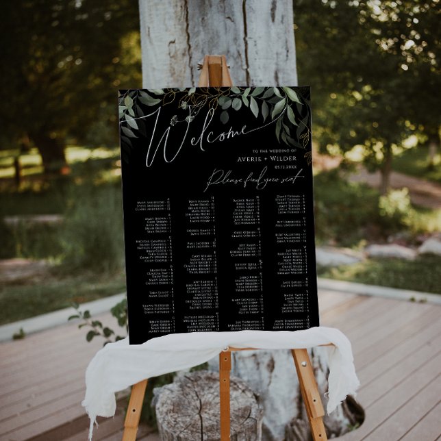 Whimsical Greenery | Black Alphabetical Seating Foam Board (Creator Uploaded)