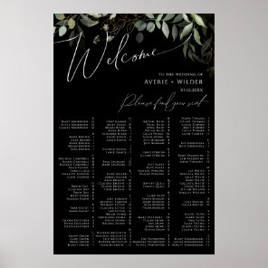 Whimsical Greenery | Black Alphabetical Seating Poster