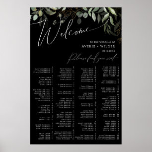 Whimsical Greenery Black Alphabetical Seating Poster