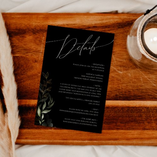 Whimsical Greenery Black and Gold Details Enclosure Card