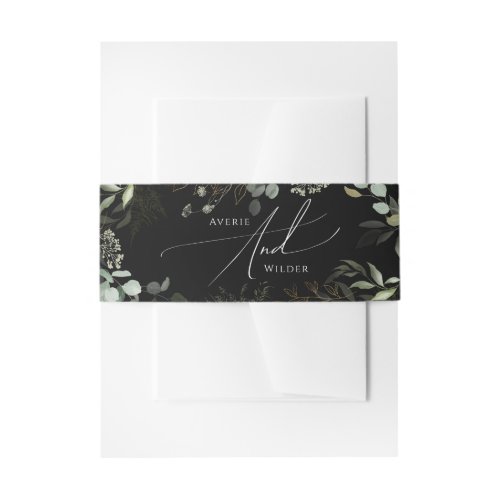 Whimsical Greenery Black and Gold Invitation Belly Band