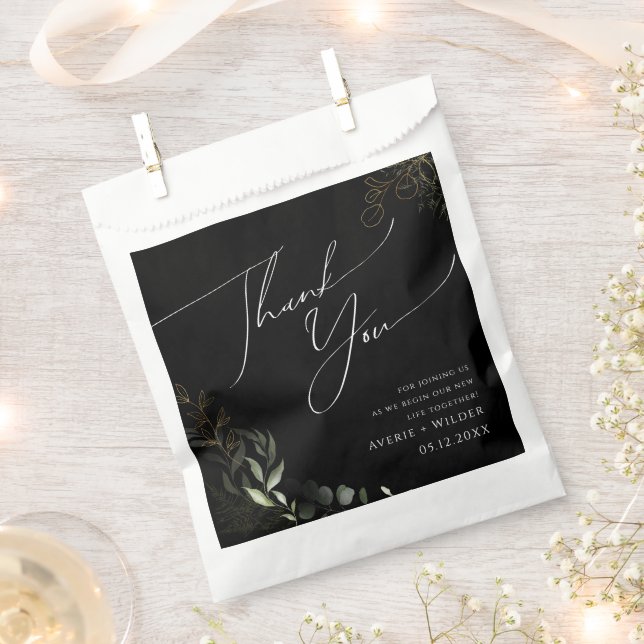 Whimsical Greenery Black and Gold | Thank You Favor Bag (Clipped)