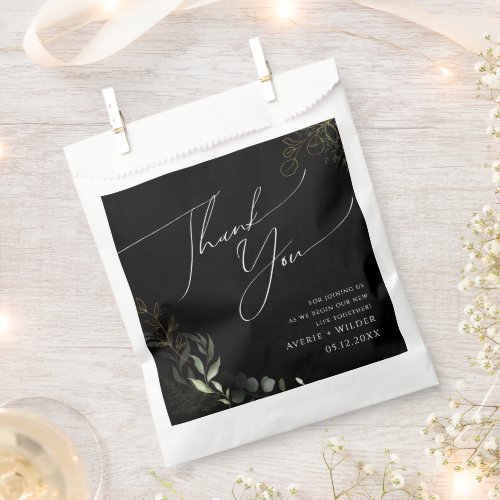Whimsical Greenery Black and Gold  Thank You Favor Bag
