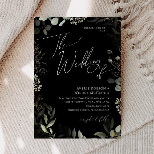 Whimsical Greenery Black and Gold The Wedding Of Invitation