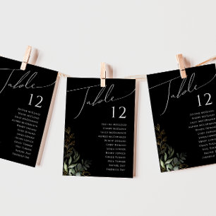 Whimsical Greenery Black & Gold Table Number Chart