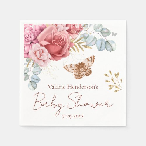 Whimsical Greenery floral butterfly Baby Shower  Napkins