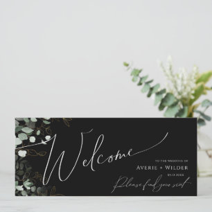 Whimsical Greenery Gold Black Seating Chart Header