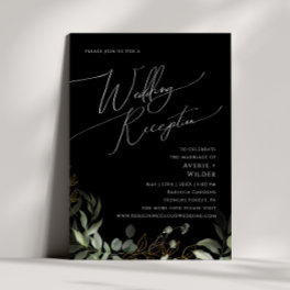 Whimsical Greenery Gold Black Wedding Reception Invitation