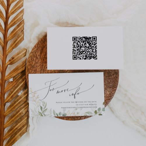 Whimsical Greenery Gold QR Code Wedding Website Enclosure Card