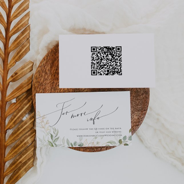 Whimsical Greenery Gold QR Code Wedding Website Enclosure Card (Creator Uploaded)