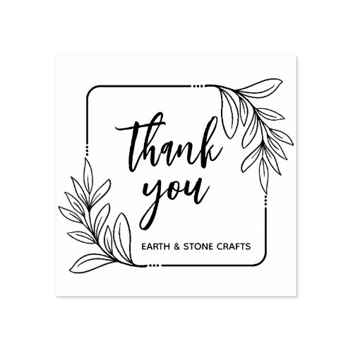 Whimsical Greenery Handmade Thank You Rubber Stamp