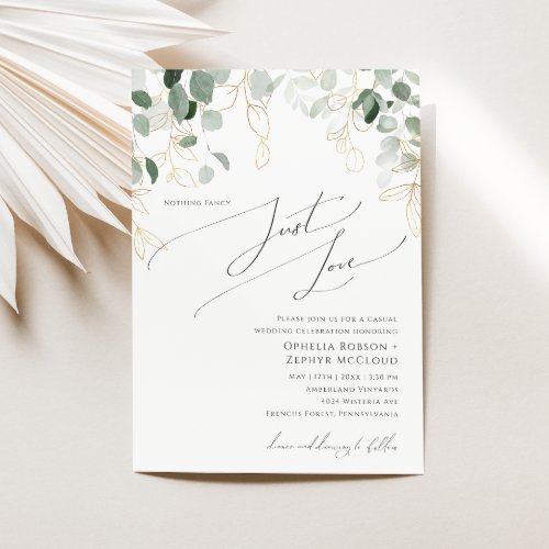 Whimsical Greenery Nothing Fancy Just Love Wedding Invitation