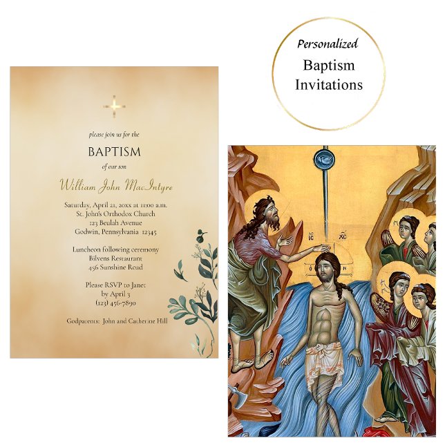 Whimsical Greenery Parchment Orthodox Baptism Invitation (Creator Uploaded)