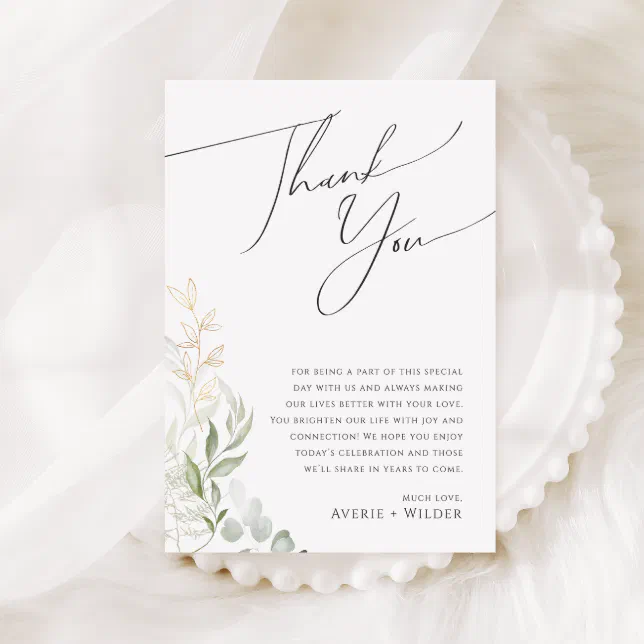 Whimsical Greenery Reception Table Thank You Card | Zazzle