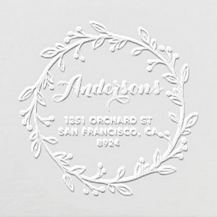 Whimsical Greenery Wreath Family Return Address Embosser
