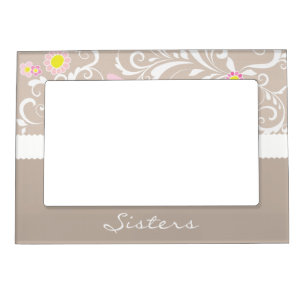 Whimsical Grey Floral Sisters Magnetic Photo Frame