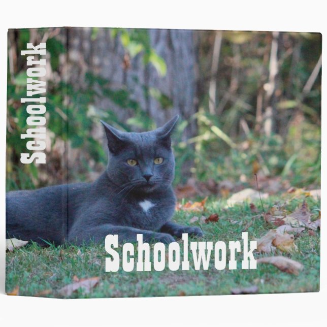 Whimsical Grey Kitty Cat Binder (Front/Spine)