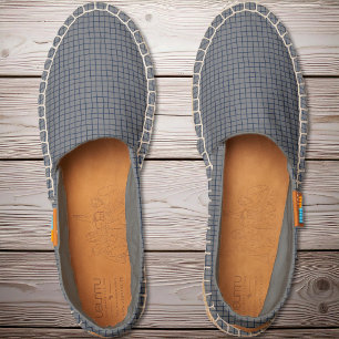 Whimsical Grid Lines - Navy Blue on Gray Espadrilles