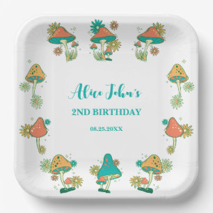 Whimsical Groovy Psychedelic Mushroom Birthday Paper Plates